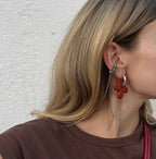 Mono Earring with Natural Stone Flower & Chains
