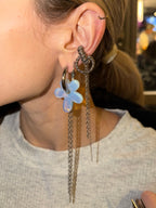 Mono Earring with Natural Stone Flower & Chains