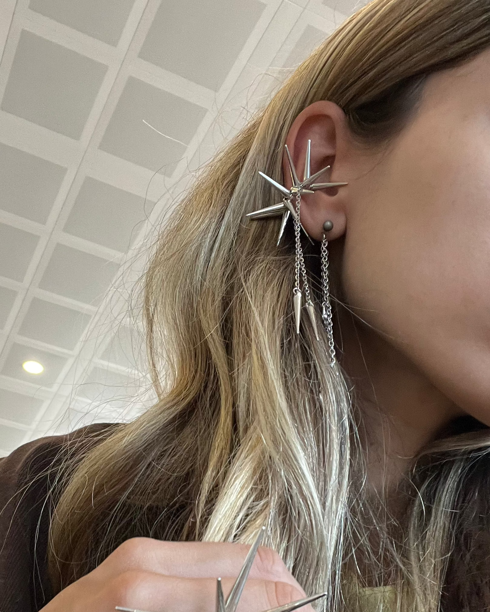 Double Chain Spike Ear Cuff