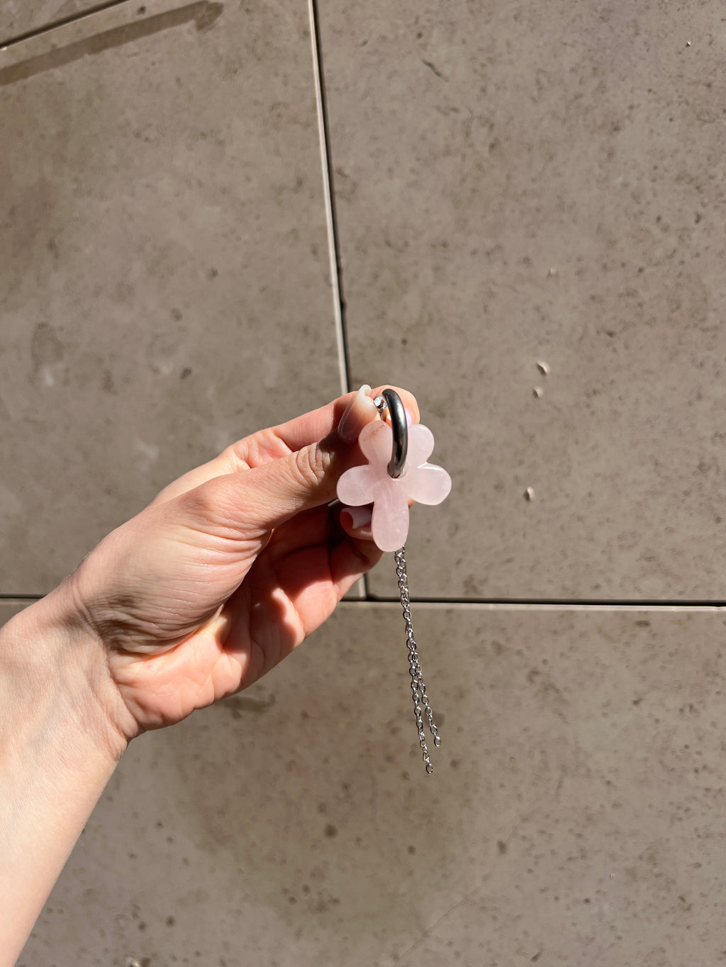 Mono Earring with Natural Stone Flower & Chains