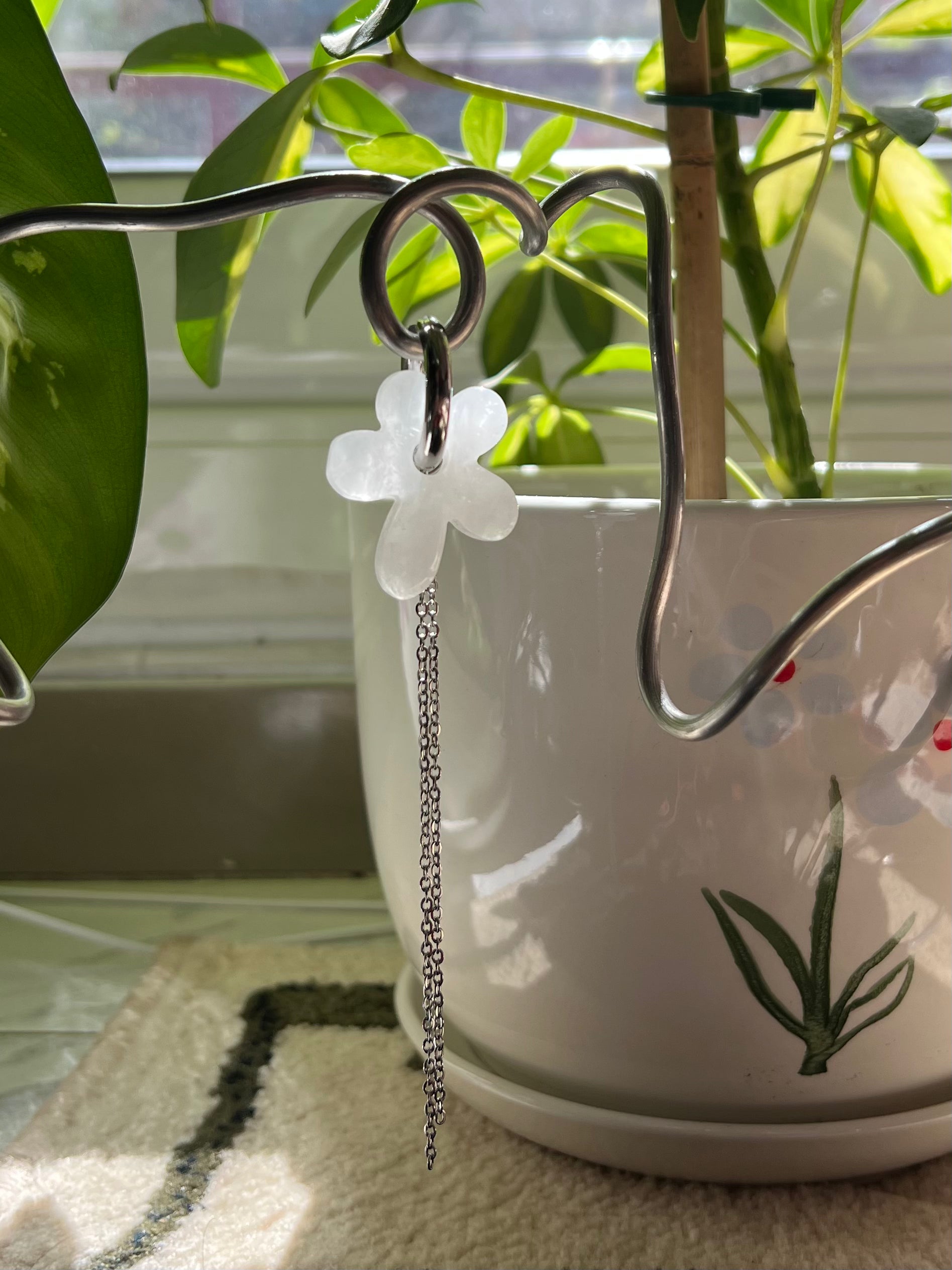 Mono Earring with Natural Stone Flower & Chains