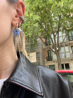 Mono earring with small flower and chains