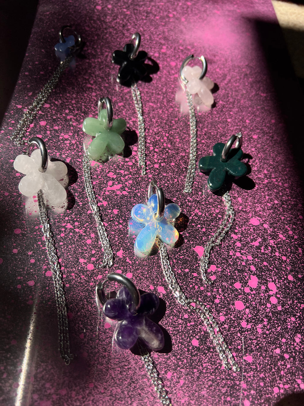 Mono Earring with Natural Stone Flower & Chains