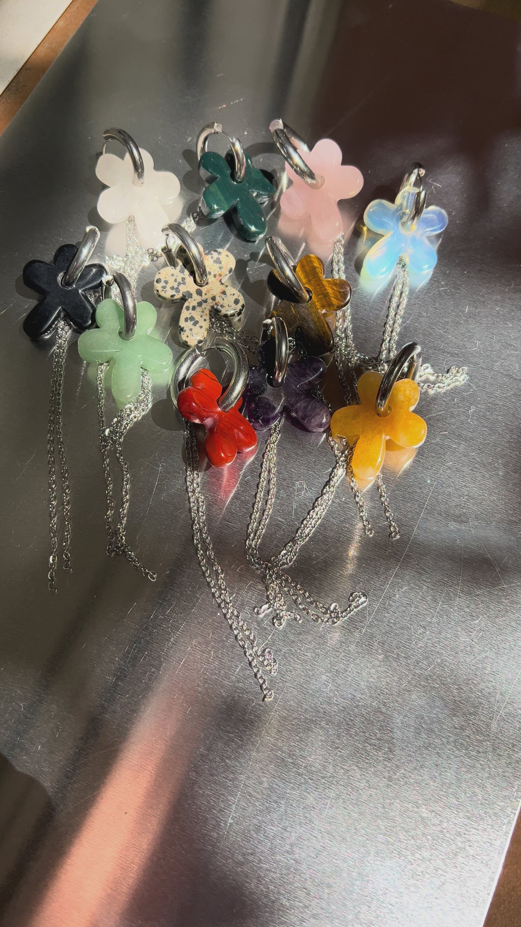 Mono Earring with Natural Stone Flower & Chains